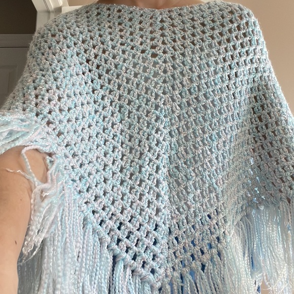 Ice blue handmade crochet poncho - Picture 2 of 4